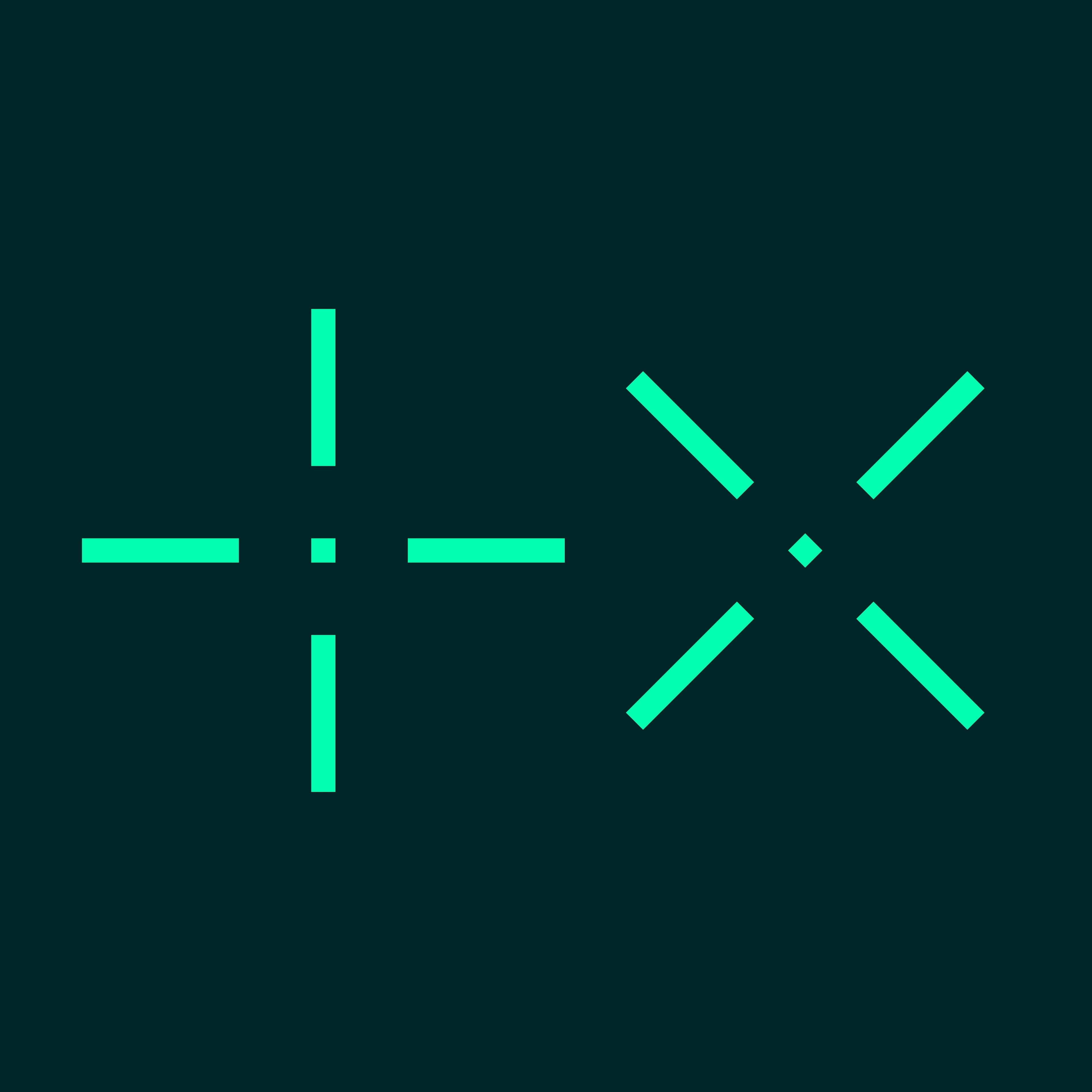 Geometric shapes in neon green on a dark background.