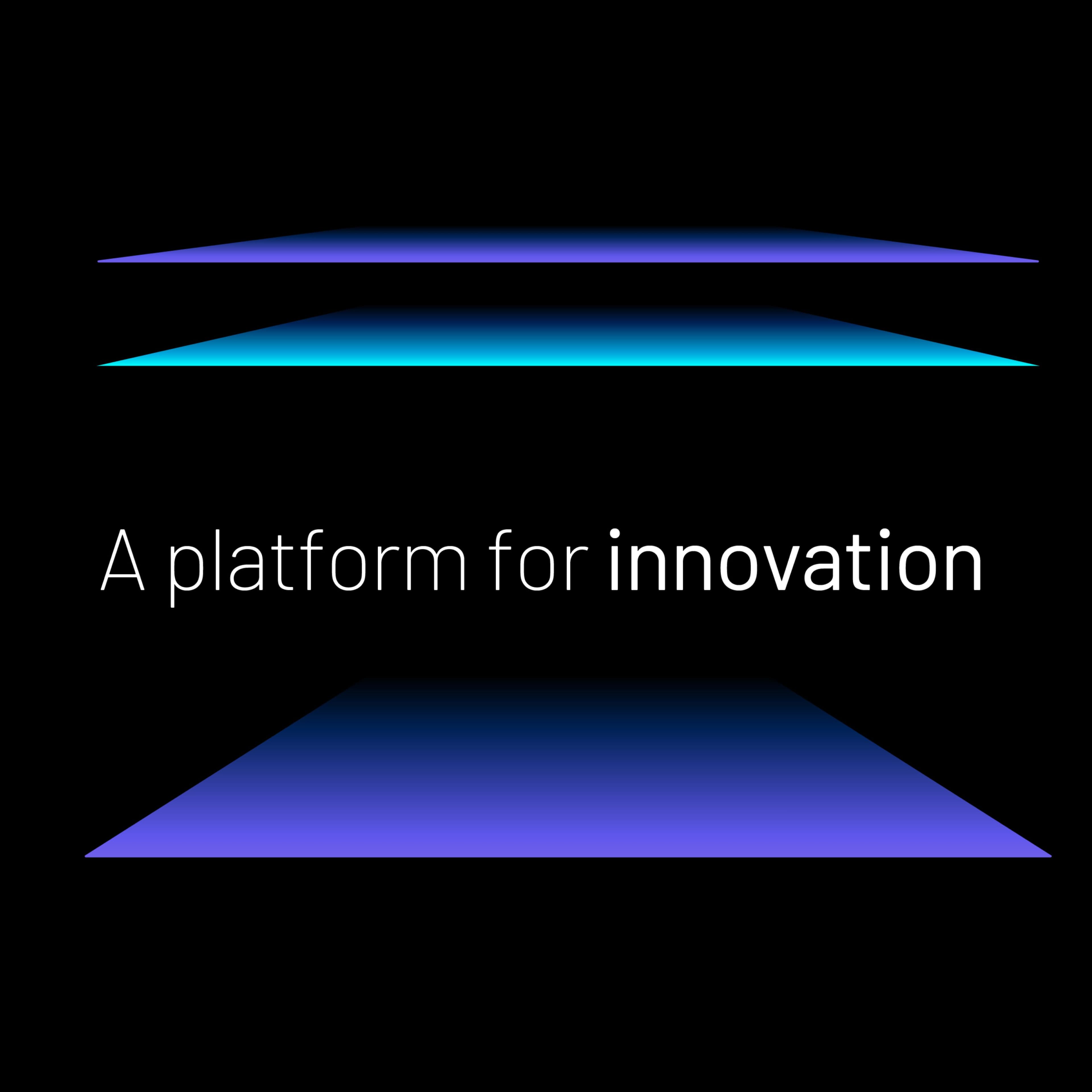 Text graphic promoting a platform for innovation with layered colors.