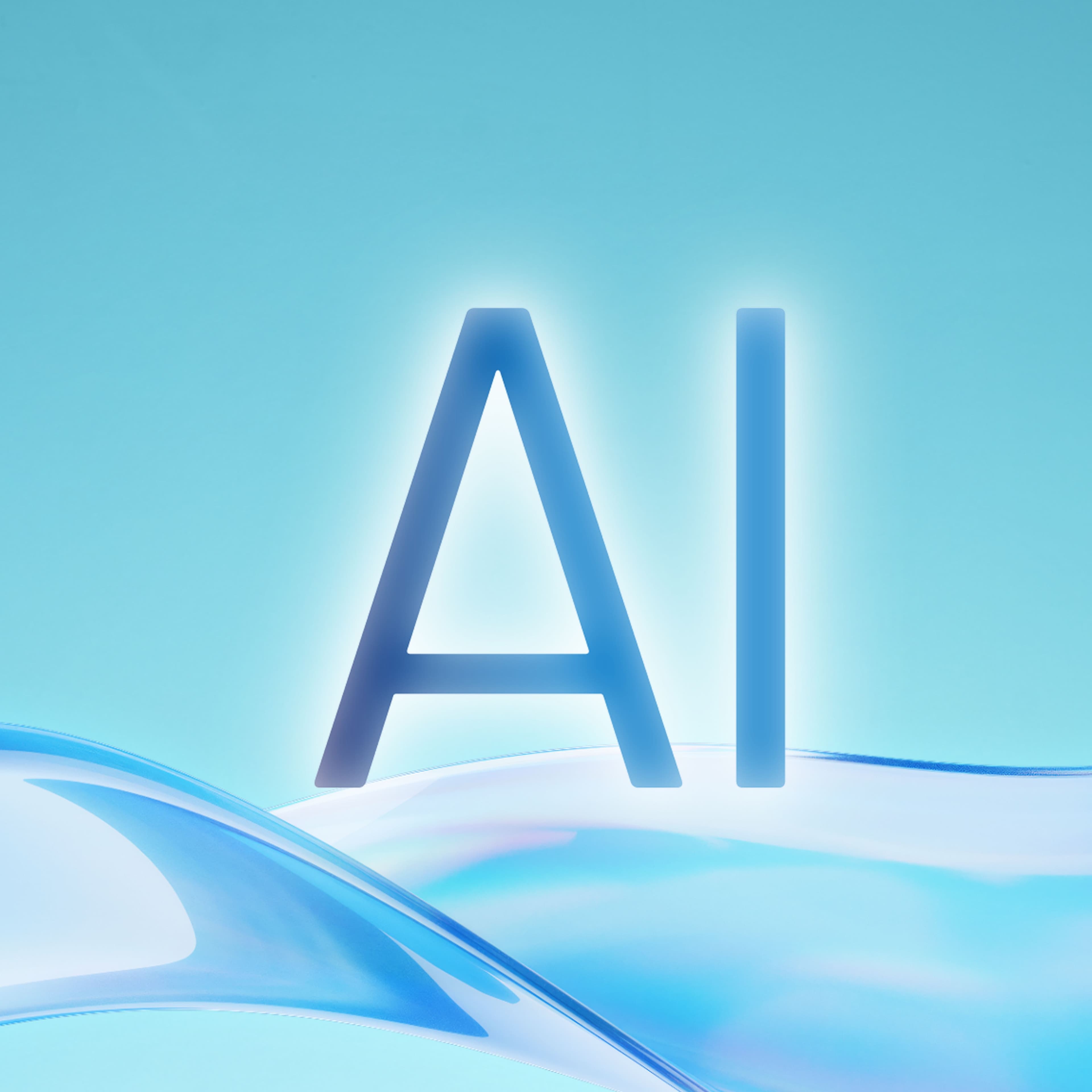 Stylized letters 'AI' against a blue background with waves.