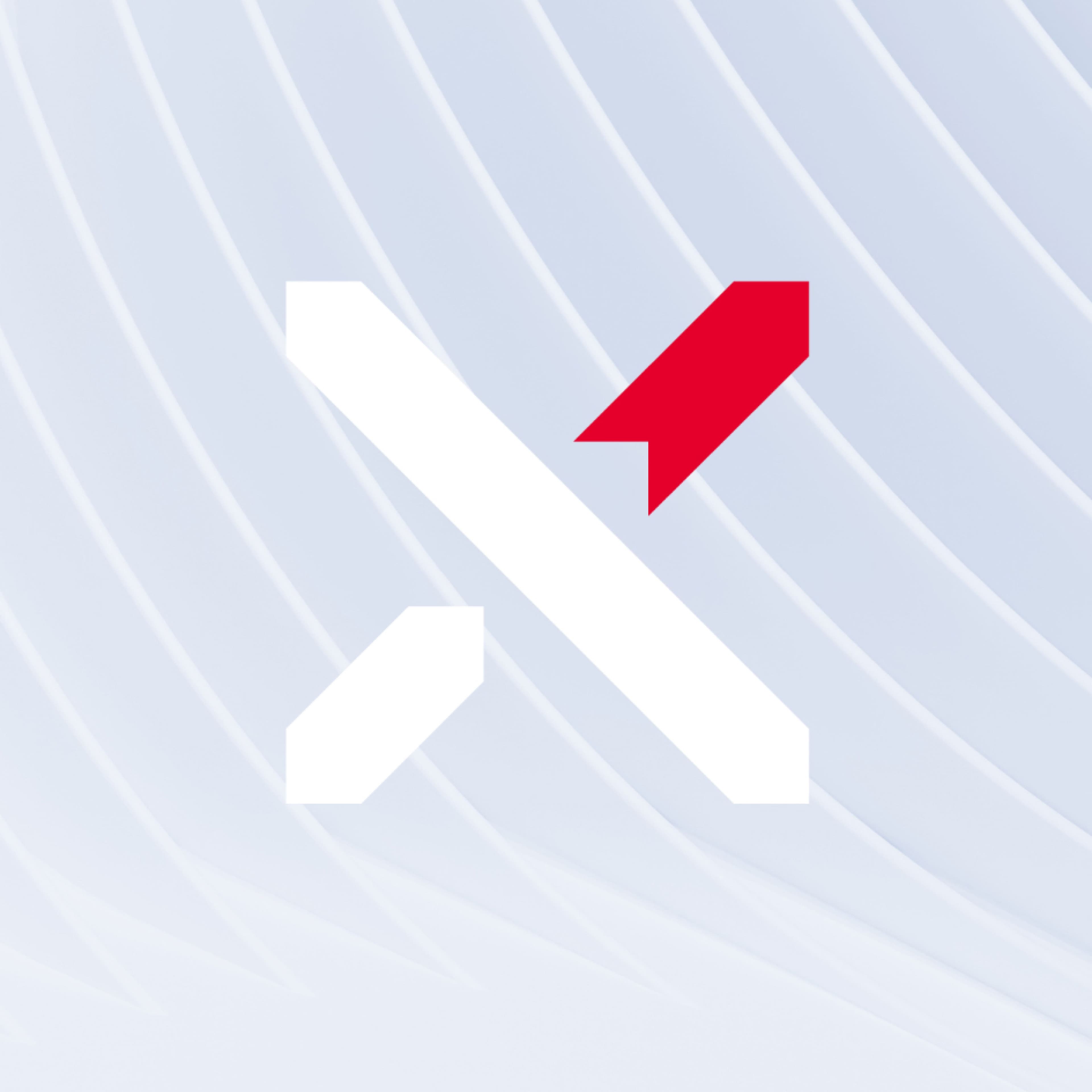 Abstract logo featuring white and red geometric shapes.